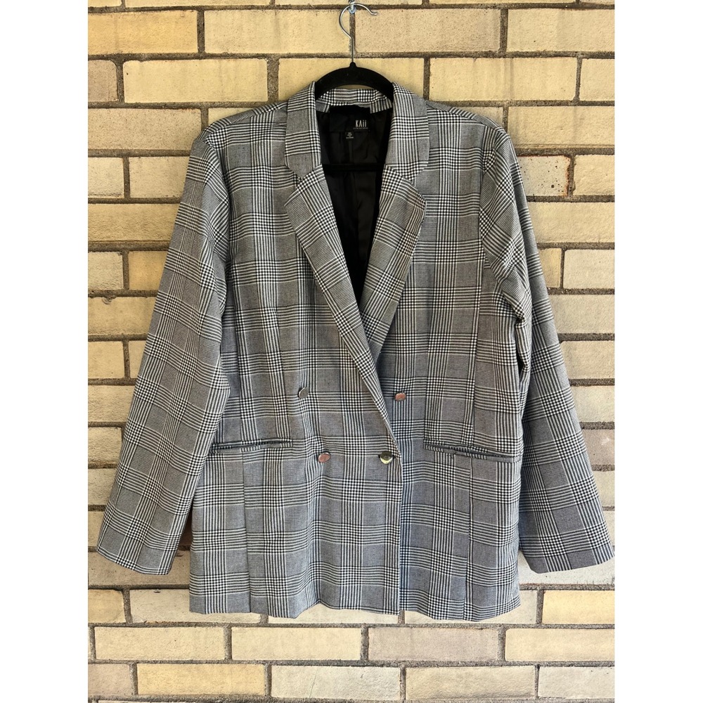 KAII Los Angeles Grey Glen Plaid Double Breasted Blazer Size XL